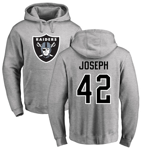 Men Oakland Raiders Ash Karl Joseph Name and Number Logo NFL Football 42 Pullover Hoodie Sweatshirts